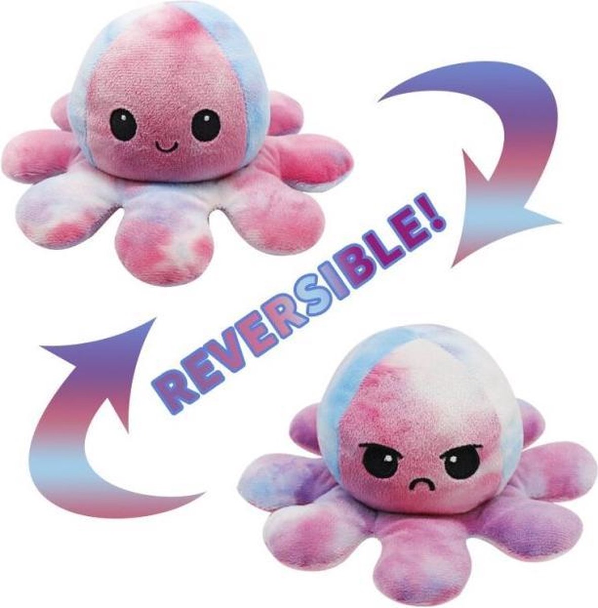 Hoogwaardige Octopus Knuffel / Emotie Knuffel / Mood Knuffel | Reversible / Omkeerbare / Flip Octopus | Bekend van TikTok | Roze-Blauw